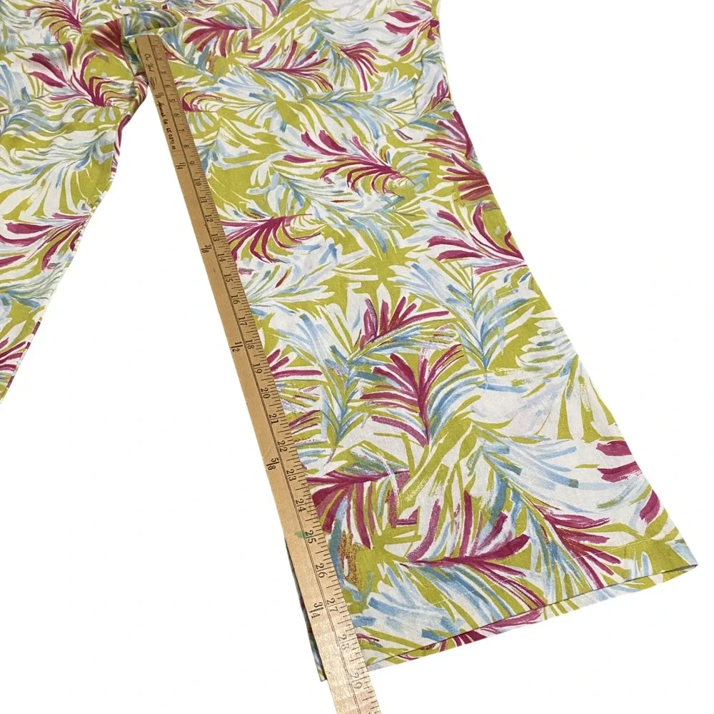 Land 'n Sea Womens XL Tropical Palm Print Linen Blend Wide Leg Pants‎ 312S5625HA